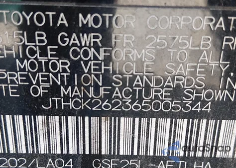 2006 Lexus Is 250 from USA, damaged, VIN JTHCK262365005344